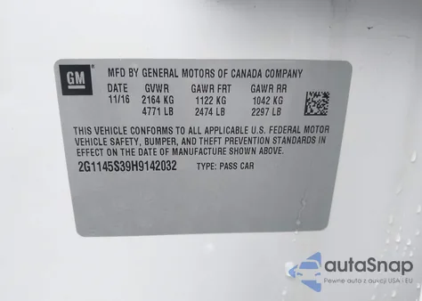 2017 Chevrolet Impala Premier z USA, uszkodzony, nr VIN 2G1145S39H9142032